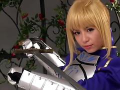 Japanese cosplay babe in uniform fingered